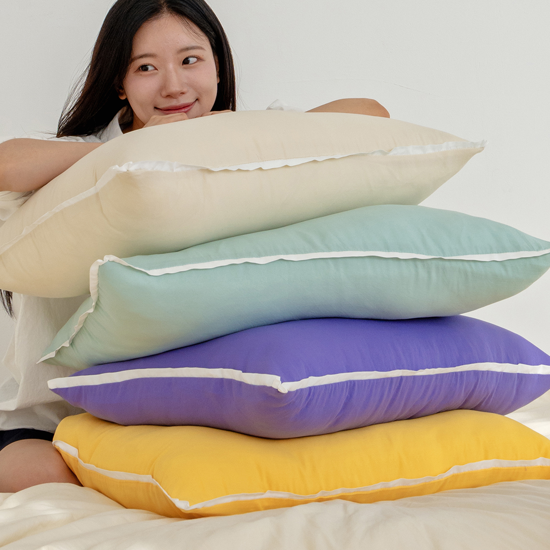 몽글몽글 딥슬립 부드러운  워싱 항균 다운필솜 알러지케어 사계절 베개커버 10colors